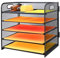 5 Fächer Dokumentenablage aus Metall, A4 Metall Büro Schreibtisch Organizer, Dokumentenhalter Aktenablage Zeitschriftenhalter Briefablage Papier Magazin Organisator, Schwarz