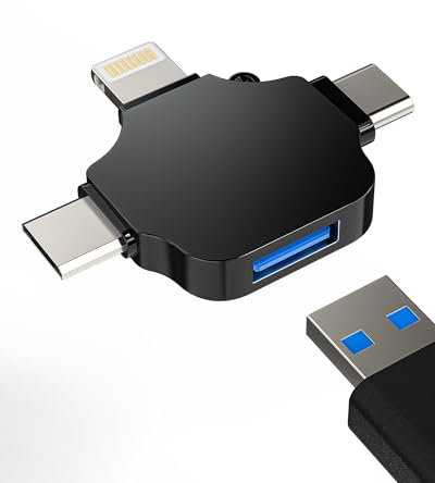 Adaptateur Câble OTG USB C Lightning Micro USB Mâle vers USB Femelle pour IPhone 16 15 14 Pro Externe Clé USB-A 3.0 Disque Stockage pour IPad Certifié pour Apple MFI Android Smartphone Portable