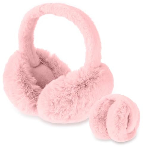 Lusofie Cute Women's Fur Earmuffs - Fluffy Plush Ear Warmers for Winter Cold Weather (Pink)