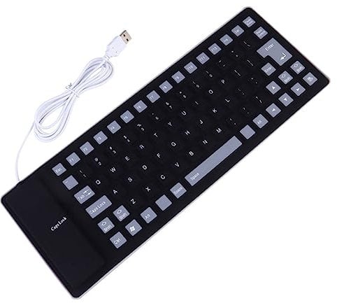 HOMSFOU Teclado Flexible Roll up De Teclas Silicona Resistente Al Agua y Polvo USB con Cable para Computadora Diseño Silencioso y Portátil Negro