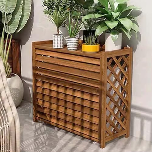 Cubierta De Aire Acondicionado De Madera Cubre Aire Acondicionado Exterior Aire Acondicionado Soporte De Flores Resistente A La Intemperie Carbonizado Para Jardines Balcones Patios Patios(Medium)