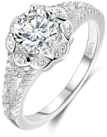 MYBELLNA Moissanite Ring für Frauen, 1ct D Farbe VVS1 Klarheit Brillante Runde Schliff Labor Diamant 18K Weißgold überzogene 925 Sterling Silber Versprechen Ringe für Verlobung