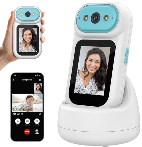 Two-Way Video/Audio Indoor Camera, Pet Dog Cameras with Phone App, 2K Home Security Camera with 2.8 inch Screen, Pan Tilt, Night Vision, One-Button Call, Motion Tracking, Alarm Notification