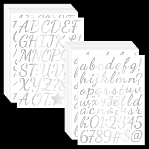 Zayookey 30 Blätter Silber Selbstklebendes Buchstaben Zahlen Aufkleber Glitzern Vinyl Alphabet Nummern Aufkleber Klebebuchstaben für Briefkasten Schilder Postfach DIY Scrapbooking (Silber, 2.5cm)