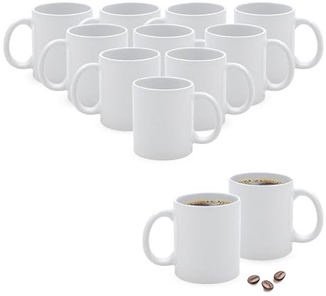 Lot de 12 tasses à café en porcelaine avec anse - Blanc - 310 ml - Pour café, thé, cacao - À peindre - Vides à personnaliser et à bricoler soi-même