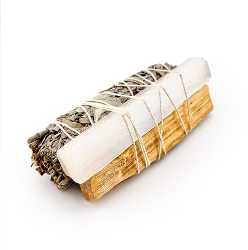 AROMASENSES | Atadillo de Salvia Blanca + Palo Santo Natural + Selenita | Salvia Blanca Natural Sin Tóxicos, Ecológica | Kit de Limpieza Energética para Hogar y Más Espacios | Protección y Curación