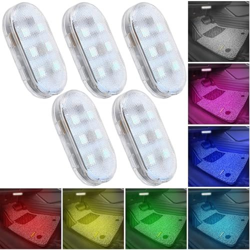 Wireless Car Interior Lights-5 Pack | USB rechargeable touch LED ambient lights,7 colours mini magnetic lights for footwell,boot,car doors,armrest box&motorhome