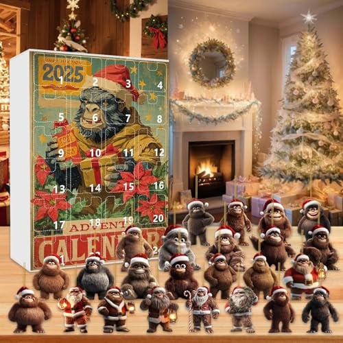 Weihnachts-Adventskalender Affen, Countdown für 24 Tage, Dekoration zum Aufhängen, Gorillas Babouins, Weihnachtsdekoration für Weihnachtsbaum in Form von Cartoon-Affen