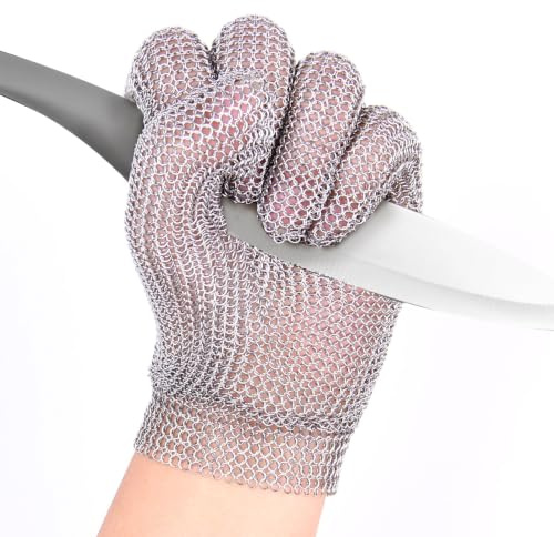 RETON-PPE Anti-Puncture Handschuhe, Edelstahl-Kettengeflechtmaterial, lebensmittelecht, schnittfest, geeignet für Köche, Metzger, Sicherheitsarbeiten, Stahlschnalle (M)