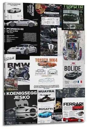 OKNGB Cars-Collage-Poster S1000RR 911 GT3 RS Supra MK4 Jesko, dekoratives Gemälde, Leinwand, Wandposter und Kunstdruck, moderne Familienschlafzimmer-Dekoration, Poster, 40 x 60 cm