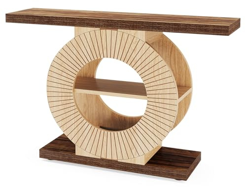 LITTLE TREE Konsolentisch mit 3 Regalen, 100 cm Landhausstil Flurtisch – Massivholz Eingangstisch mit Stauraum für Wohnzimmer, Flur & Schlafzimmer