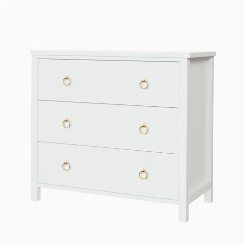 Crevyteg Kommode Mit 3 Schubladen, Weiß, Stauraum Schrank, Moderner Beistelltisch Für Schlafzimmer, Wohnzimmer, Flur Und Homeoffice, 80x40x74cm