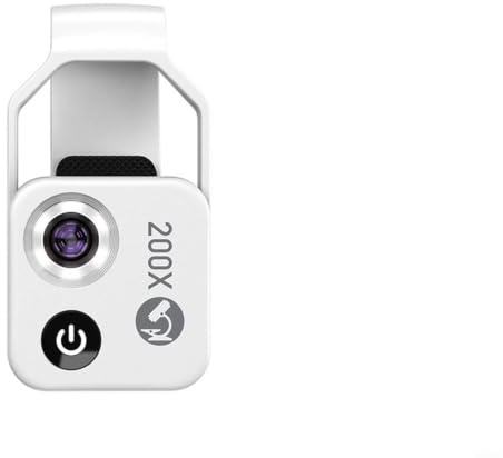 NiuLumea 200X HD Portable Microscope Mobile Phones with CPL Lens, USB- Rechargeable Clip-On Attachment, Black(White)