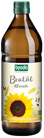 Bio-Bratöl Klassik aus High-Oleic Sonnenblumenkernen von Byodo – Feinstes Bio-Öl, 3 x 0,75 l Flasche, Hocherhitzbar & milder Geschmack, Zum Braten, Grillen & Frittieren, Vielseitig einsetzbar, Vegan