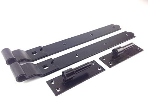 Wyre Direct Gate Hinges, Cranked Hinges - Garden Shed Door Hinges - Heavy Duty Gate Hinges for Wooden Garden Shed, Hook and Band Gate Hinges for Farm & Barn, Black Door Hinges - 450mm (18) 1Pair