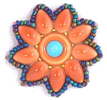 Broche Fleur Turquoise et Rouge en Porcelaine et Perles de Verre - Bijou Fantaisie
