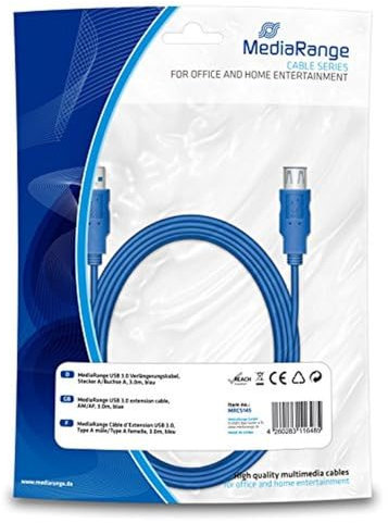 MEDIARANGE 3M, USB3.0-A - USB3.0-A Cable USB 3.2 Gen 1 (3.1 Gen 1) USB A Azul