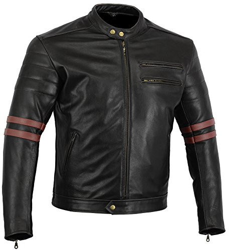 Bikers Gear UK Chaqueta Moto Cafe Racer en Color Negro Envejecido y Rojo oxblow con Protecciones homologadas y extraíbles Talla L