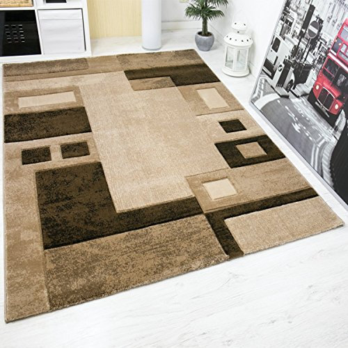 VIMODA Modern Designer Teppich, Kariert und Meliert in Braun,sehr dicht gewebt - ÖKO TEX Zertifiziert, Maße: 160x230 cm