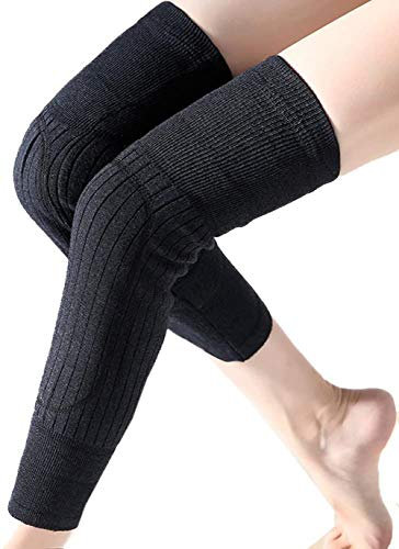 BXT, 1 paio di ginocchiere scaldamuscolo elastiche sopra al ginocchio, unisex, in cashmere, lavorate a maglia, scaldano le ginocchia, scaldano e danno sollievo dal dolore, non scivolano