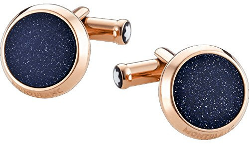 Montblanc Meisterstück Manschettenknöpfe mit PVD-Beschichtung auf Edelstahl und Lack, mit Blaufluss Edelstein verziert, Farbe: blau/roségold, 112908