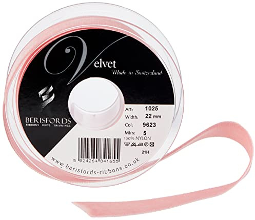 Berisfords Velvet Ribbon Dusty Rose 30mm - Nylon Craft Ribbon for Sewing, Gift Wrapping and Hair Accessories