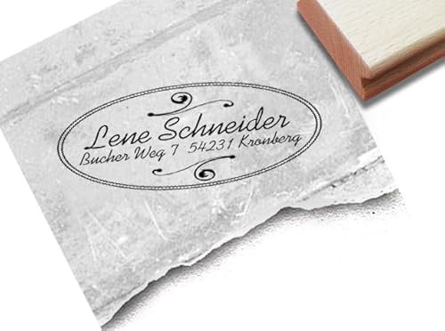 Stempel Adressstempel OVAL verziert - personalisiert mit Name Adresse - Firmenstempel Familienstempel Geschenk Geburtstag Weihnachten - zAcheR-fineT