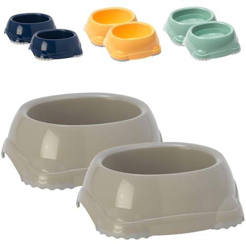 CAT CENTRE Grey 2 Pcs 0.3L Pet Bowls Small Kitten Cat Dog Feeder Non-Slip | Drinking Water Dish, Dry and Wet Food Feeding, Small Pet Bowl Set, Rubber Feet, Dishwasher-Friendly