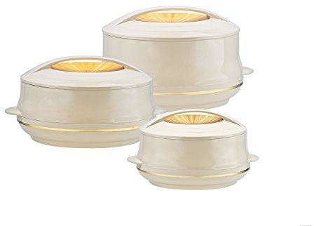 Insulated Serving Dishes with Lids - 3 Piece Olympic Thermal Hot Food Containers Set 3.5, 6 and 8Liters, Beige