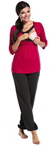 Zeta Ville - Maternité Grossesse Pyjama Nuit Couches Allaitement - Femme - 060c (Framboise & Graphite Mélange, 36, S)