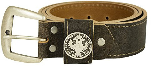 Trachtengürtel mit Dornschnalle und Münze - Dunkelbraun 100 cm