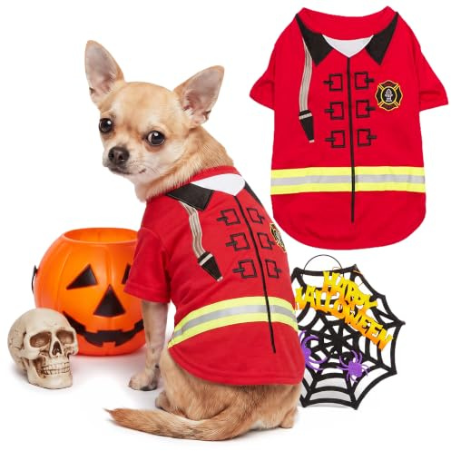 Parisian Pet - Funny Dog Cat Pet Costumes, Shirt Outfits for Halloween - Police, Prisoner, Ketchup, Mustard, Doctor, Firefighter, Sailor, Pirate (Firebarker - Firefighter, S)