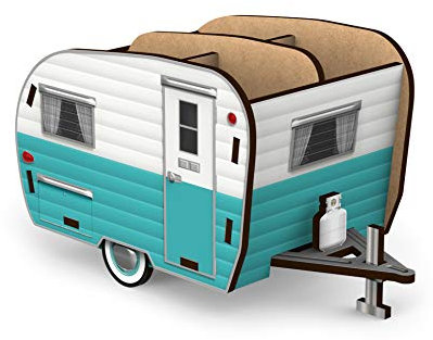 Genuine Fred Happy Camper Stifthalter im Vintage-Stil, Weiß und Blau, Retro-Schreibtisch-Organizer, tolles Geschenk für Kollegen und Reisebegeisterte, funktionales Schreibtisch- und Kabinenzubehör
