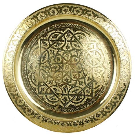 Casa Moro - Vassoio Rotondo Marocchino Karam, Ø 30 cm, in Ottone, Stile Orientale, Colore Oro