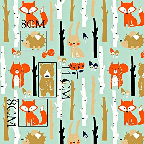 Pingianer 100x160cm Tiere Wald 100% Baumwolle Baumwollstoff Kinder Meterware Handwerken Nähen Stoff (Tiere Wald Türkis, 100x160cm)