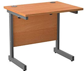 Office Hippo Heavy Duty Rectangular Cantilever Desk - Home Office Table With Integrated Cable Ports - PC Desk, 5 Yr Warranty - Silver Frame/Beech Top, 80cm x 60cm
