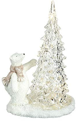 Heaven Sends Polar Bear in Scarf with Light Up Glass Tree