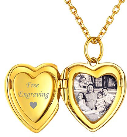 ChicSilver Gold Personalisierter Bild Amulett Damen Kette mit Wunsch Gravur Beste Geburtstaggeschenke personalisierter Fotoanhänger