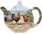 Teapot Shaped Cockerel & Hen Plastic Teabag Tidy Dish Holder
