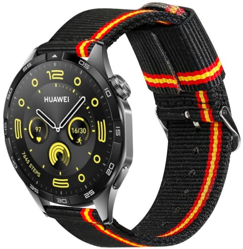 ESTUYOYA Correa de Nylon Compatible con Huawei Watch GT5/5 Pro 46mm/GT4 46 mm/GT 3 Pro-46mm/GT/GT2 46mm/Ultimate Pulsera Bandera de España 22mm - Lineblack