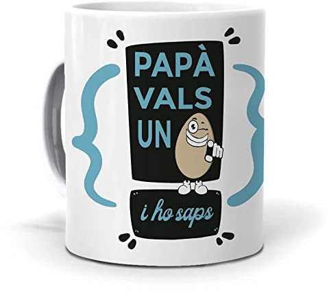 mundohuevo Taza Personalizada Regalo Papa, Padre (en catalán) Papà vals un ou. Cerámica AAA - 350 ml.