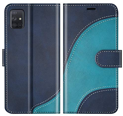 BoxTii Hülle für Galaxy A51, Leder Handyhülle für Samsung Galaxy A51, Ledertasche Klapphülle Schutzhülle mit Kartenfächer und Magnetverschluss, Blau