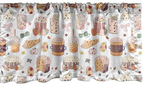 ABAKUHAUS Ostern Fenster Volant, Eier Kuchen Zusammen Ornament, Vorhang Volant für Küche Schlafzimmer Dekor mit Stangentasche, 137 cm X 45 cm, Weiß und Multicolor