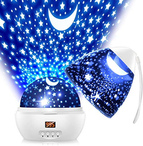 Night Light Projector, 2 use 360° Rotatable Luminous Starry Sky and 8 Light Projector, Timing Control, Star Projector Night Light Suitable for Children's Room, Party, Birthday Decoration (White)