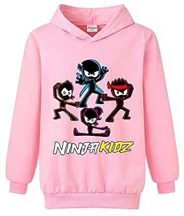 Ninja Kidz Boys Sports Hoodie Kids Top Girl Print Jumper (Pink,9-10 Years,9 Years,10 Years)