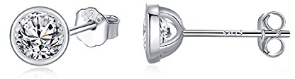 SNORSO Boucles d'oreilles Femme Argent 925, Clous d'oreilles Zircone Cubique 5mm Rondes pour Femme Fille