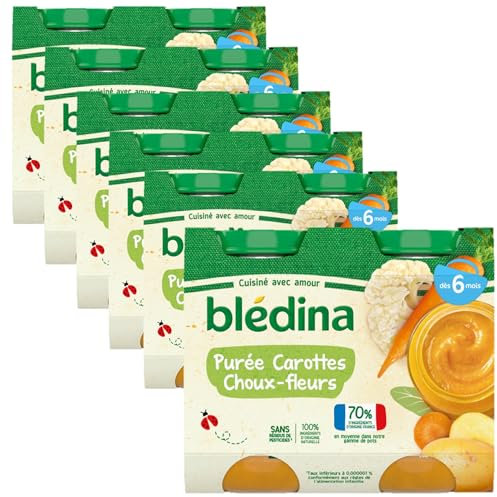 Blédina - Petits pots pour bébé - Purée Carottes Choux-fleurs - 70% d'ingrédients Français - Dès 6 mois - 12 pots de 200g