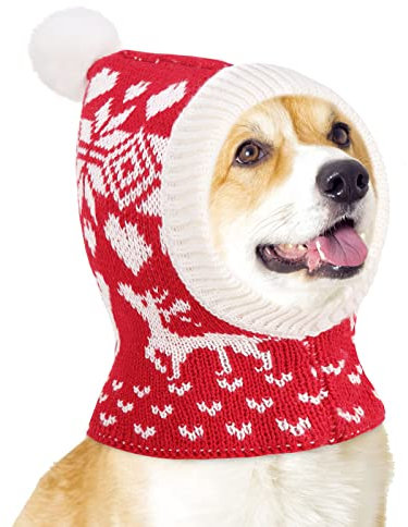 Pawaboo Hundehaube Wintermütze, Haustier Weihnachtsmütze, Hund Weihnachts Wintermütze,Weihnachtsdeko-Mütze Hüte für Haustiere, Ohrenschützer Warme Kappe für Mittlere Hunde, M, Weihnachtselche Rot
