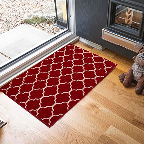 Havana Washable Non-Slip Kitchen Floor Mat, Trellis, Red, 160x220cm