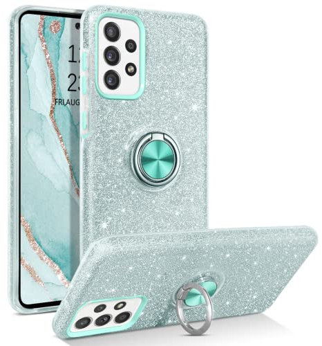 YINLAI für Samsung Galaxy A52 Hülle Glitzer Handyhülle Samsung A52S mit 360 Grad Ring Ständer Magnetische Auto Halterung Stoßfestes Cover Case Hülle für Samsung A52/A52S 5G,Silber Mint